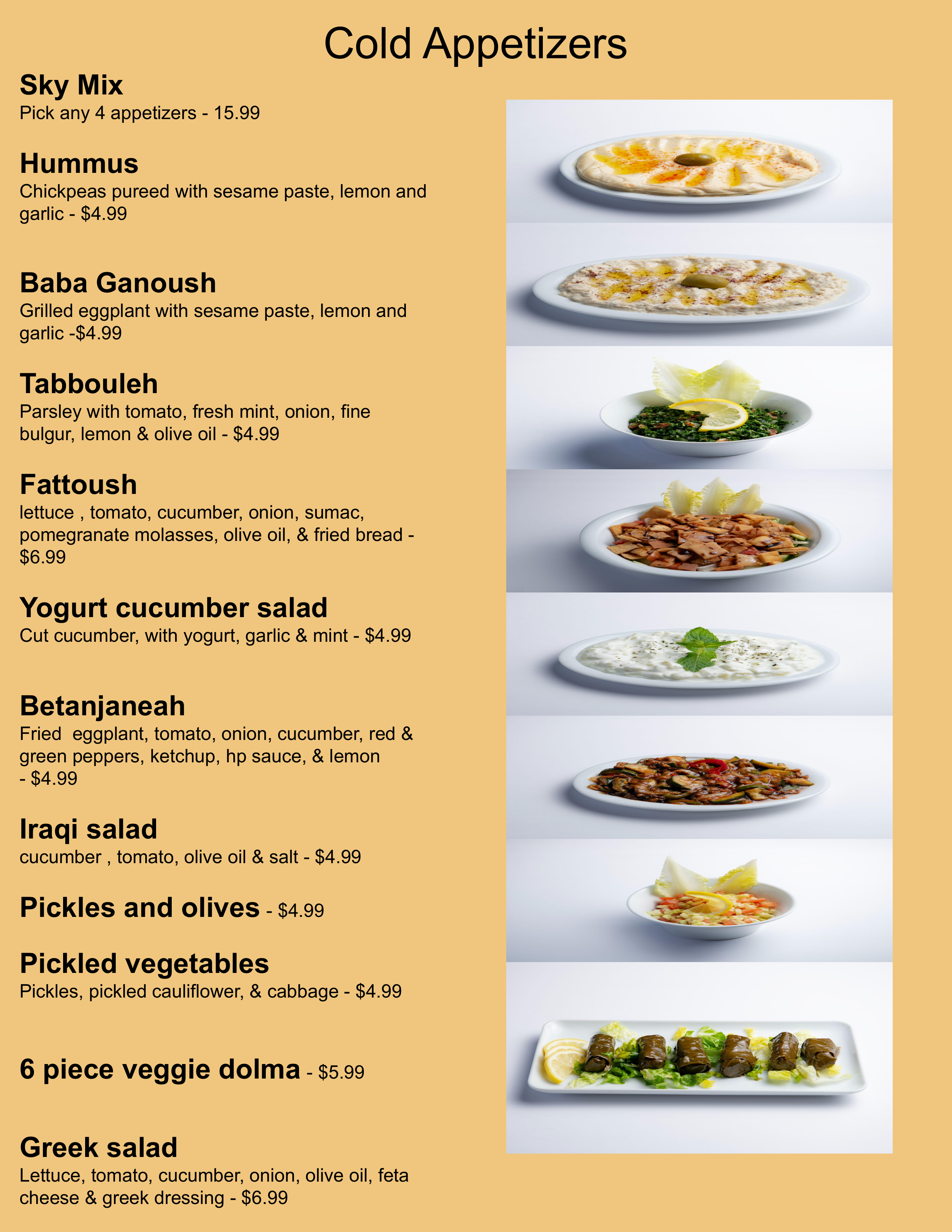 Blue Sky Lounge menu page 2